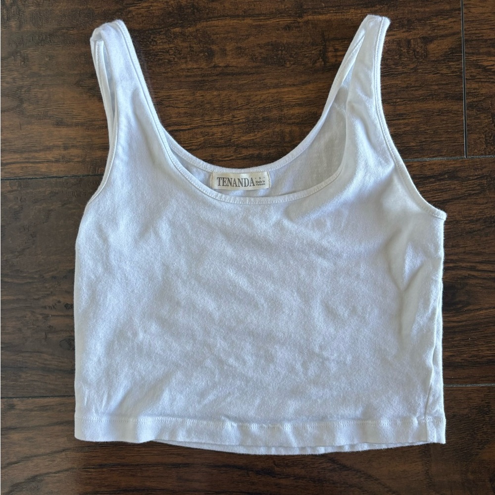 Small White Women's Sleeveless Racerback Crop Tank Top Scoop Neck Shirts